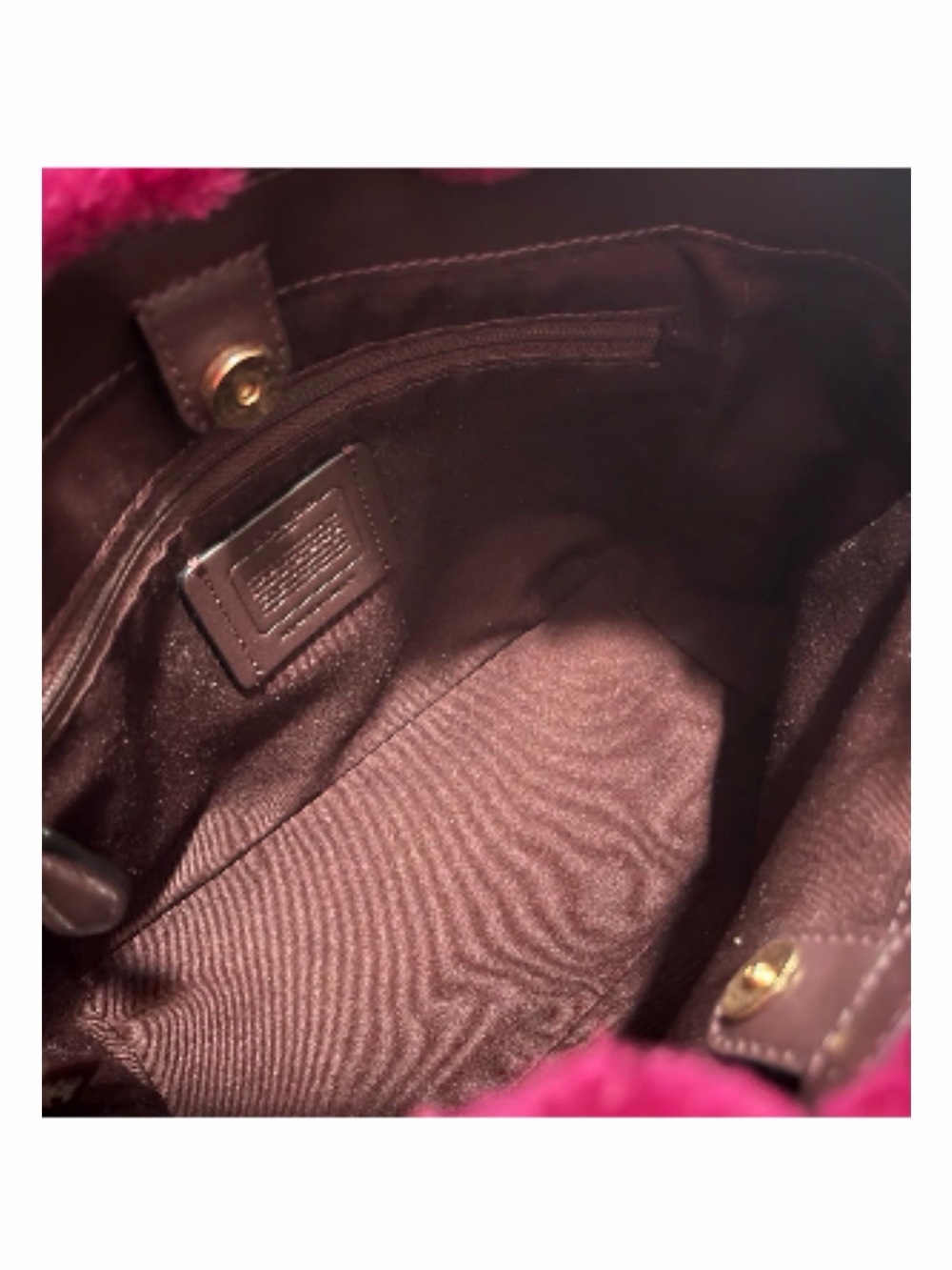 COACH Tote Bag CM177 Small Tote Shearling Fur Bordeaux Purse. - Picture 2 of 3